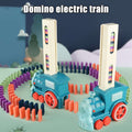 Automatic domino train toy with colorful domino blocks, showcasing effortless domino layout and creative play.