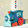 Colorful automatic domino train toy with musical notes, perfect for building domino lines effortlessly.