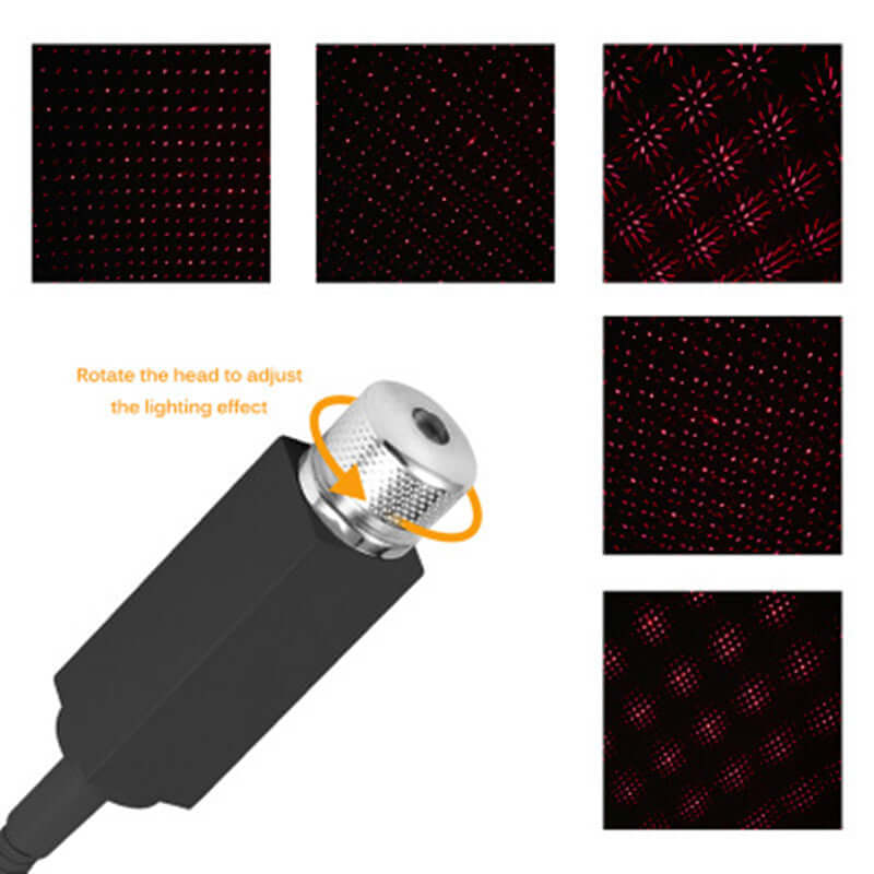 Star Decoration Light showing adjustable head for creating various red lighting patterns, ideal for car and home decor.